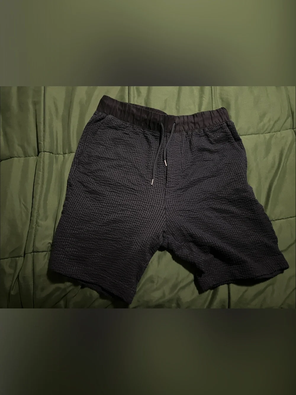 Zara Man Black Textured Athletic Waffle Shorts